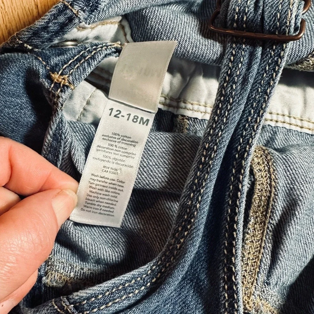 OshKosh Bgosh Girls Denim Overalls Blue Heart Pocket 12-18M